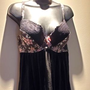 Adore Me black floral lace 38 DD, E, baby doll lingerie with bra